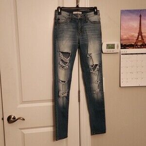 Kancan Women's Distressed Skinny Jeans Light Wash Size 26